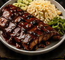 Costillas BBQ con arroz con coco y ensalada